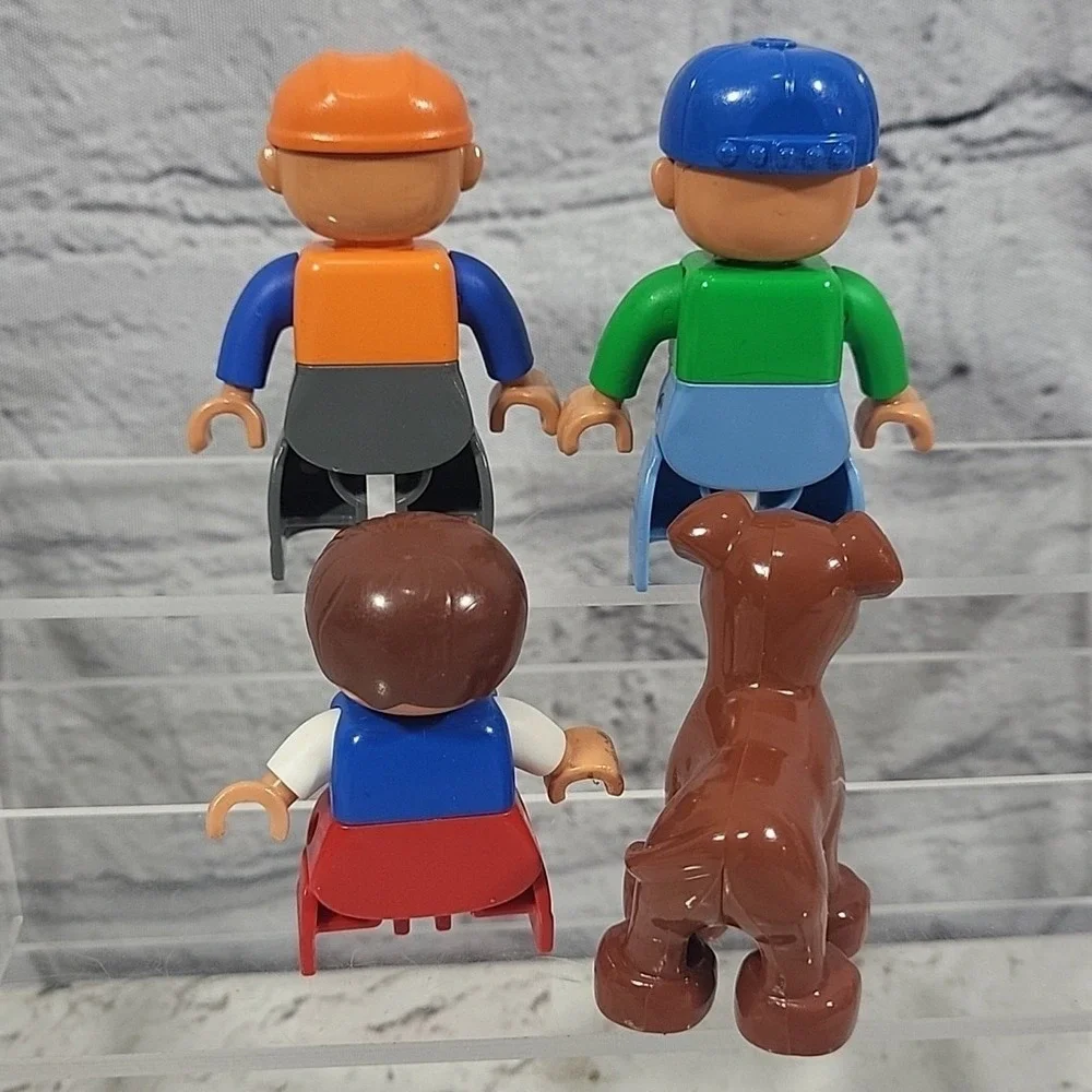 Lego‎ Duplo Figures Lot People Men Construction Worker Kid Boy With Brown Dog